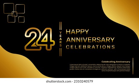 24 year anniversary logo design with a double line concept in gold color, logo vector template illustration