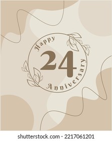 24 year anniversary, minimalist logo. brown vector illustration on Minimalist foliage template design, leaves line art ink drawing with abstract vintage background.