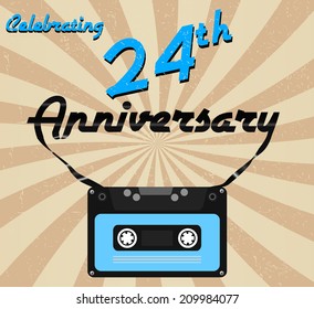 24 year anniversary retro label, 24th anniversary decorative retro poster - vector illustration