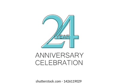 24 year Anniversary, Sleek and Clean Design, Inspired by Comic and Magazine Looks, Pastel Blue Color, Dedicated for invitation, greeting card - Vector