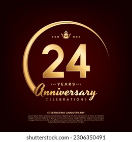 24 year anniversary template design with golden number and ring for birthday celebration event, invitation, banner poster, flyer, and greeting card, vector template