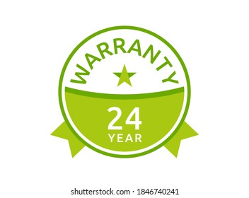 24 Year Warranty logo icon button stamp vectors, 24 years warranty green badges isolated on white background