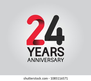 24 years anniversary black and red soft color for company celebration isolated on white background
