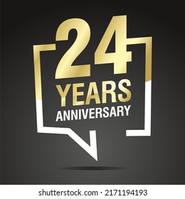 24 Years Anniversary celebrating, gold white speech bubble, logo, icon on black background