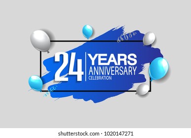 24 years anniversary celebration design with blue brush and balloons isolated on white background