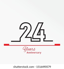 24 years anniversary celebration logotype. anniversary logo with red, white and black color isolated on white background, vector design for celebration, invitation card, and greeting card