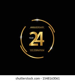 24 years anniversary celebration logotype. anniversary logo with circle golden and Spark light white color isolated on black background, vector design 