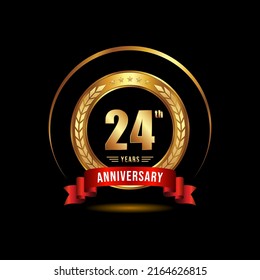 24 years anniversary celebration logotype with golden laurel and wreath, for booklet, leaflet, magazine, brochure poster, banner, web, invitation or greeting card. Vector illustrations.