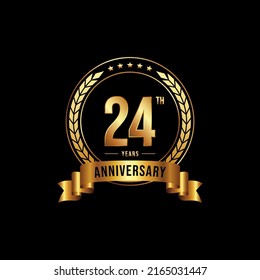 24 years anniversary celebration logotype with golden laurel and wreath, for booklet, leaflet, magazine, brochure poster, banner, web, invitation or greeting card. Vector illustrations.