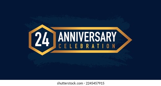 24 years anniversary celebration logotype colored with gold color and isolated on blue background
