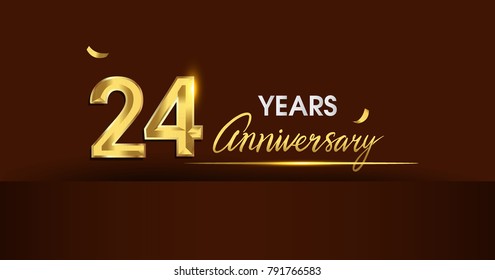 24 years anniversary celebration logotype. anniversary logo with golden color and gold confetti isolated on dark background, vector design for celebration, invitation card, and greeting card