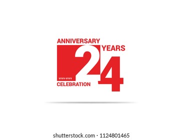 24 Years Anniversary celebration simple red design logo type. silhouette number inside white box vector illustration. 