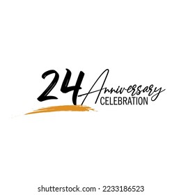 24 Years Anniversary Celebration Vector Template, Black Lettering Numbers with brush drawing hand drawn sketch, number logo design vector illustration