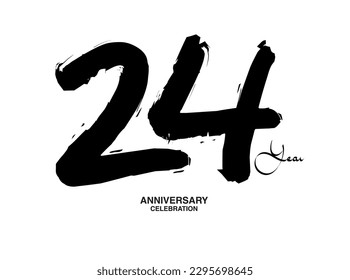 24 Years Anniversary Celebration Vector Template, 24 number logo design, 24th birthday, Black Lettering Numbers brush drawing hand drawn sketch, black number, Anniversary vector illustration