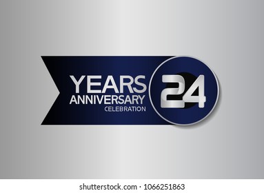 24 years anniversary design celebration silver with blue circle and ribbon isolated on silver background