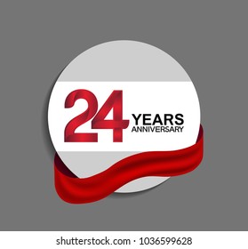 24 years anniversary design in circle red ribbon for celebration event 