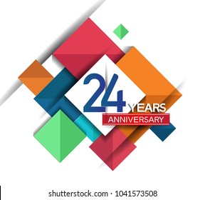 24 years anniversary design colorful square style isolated on white background for celebration
