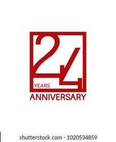 24 years anniversary design logotype with red color in square isolated on white background for celebration 
