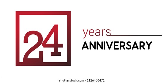 24 years anniversary design logotype with red color in square isolated on white background for anniversary celebration 
