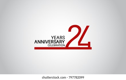 24 years anniversary design with simple line red color isolated on white background for celebration