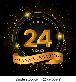 24 Years Anniversary. Golden anniversary celebration template design, Vector illustrations.