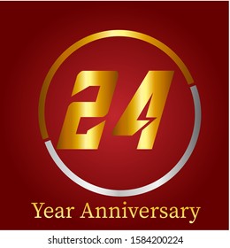 24 years anniversary golden color with circle ring isolated on red background for anniversary celebration event