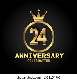24 years Anniversary with golden font, circle and crown. Simple design with crown on top circle and number in center circle. Elegant, luxury, and simple design. My all design can see in my portofolio