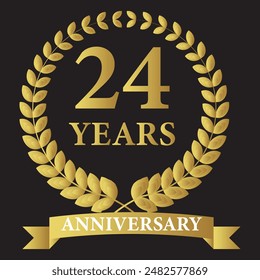 24 years anniversary icon with laurel wreath. Vector illustration.