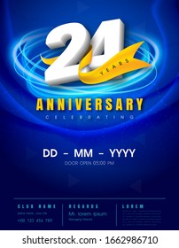 24 years anniversary invitation card - celebration template design , 24th anniversary modern design elements, dark blue background - vector illustration