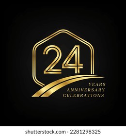 24 years anniversary. Lined gold hexagon and curving anniversary template.