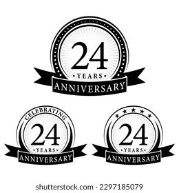 24 years anniversary logo collections. Set of 24th Anniversary logotype template. Vector and illustration.