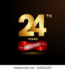 24 years anniversary logo with red ribbon for booklet, leaflet, magazine, brochure poster, banner, web, invitation or greeting card. Vector illustrations.