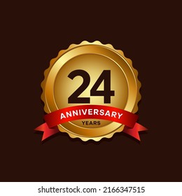 24 years anniversary logo with ribbon, golden Anniversary for booklet, leaflet, magazine, brochure poster, banner, web, invitation or greeting card. Vector illustrations.