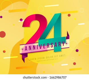 24 years anniversary logo template on yellow Abstract modern background. 24th modern background design celebrating numbers with colorful background concept design elements.