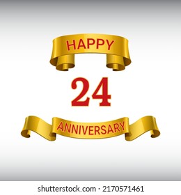 24 years anniversary logo template. Red numbers with golden ribbon.
