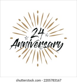 24 years anniversary retro vector emblem isolated template. Vintage logo 24th years with ribbon and fireworks on white background
