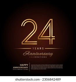 24 years anniversary, anniversary template design with double line number and golden text for birthday celebration event, invitation, banner poster, flyer, and greeting card, vector template