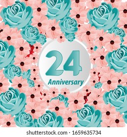 24 años. Tarjeta de saludo decorativa floral para celebración