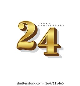 24 Years Anniversary Vector Template Design Illustration. Gold 3d Numbers.