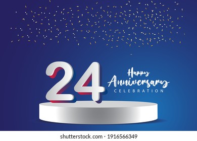 24 Years Anniversary Vector Template Design Illustration. Blue 3d Numbers with podium stage for celebration