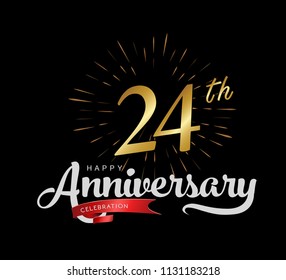 24 years gold anniversary celebration simple logo, isolated on dark background