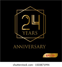 24 years gold anniversary celebration simple logo, isolated on dark background