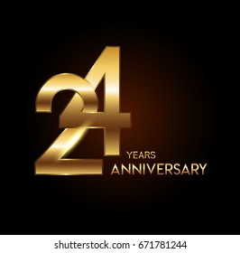 24 years gold anniversary celebration overlapping number logo, isolated on dark background