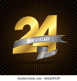 24 Years golden Anniversary Celebration Design. vector logo template