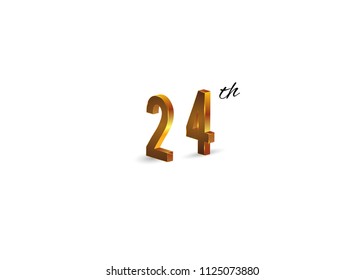 24 Years golden Anniversary with isometric design isolated on white background