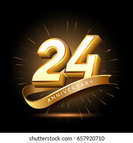 24 years golden anniversary logo celebration with firework and ribbon