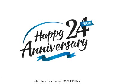 24 years happy anniversary celebration with blue swoosh and blue ribbon isolated on white background 