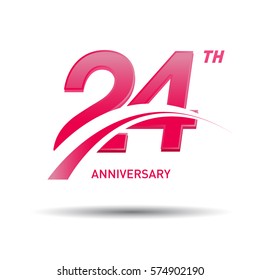 24 years pink anniversary. business, coorporate, wedding, love, valentine logo celebration