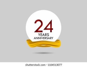 24 years red anniversary vector design inside white circle with golden ribbon for celebration event 