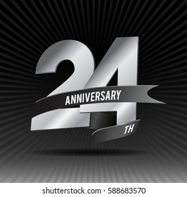 24 years silver anniversary logo celebration with ring and ribbon.